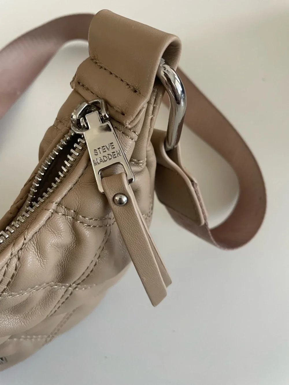 Steve Madden Quilted Crossbody Shoulder Bag Mushroom Beige + Mini Pouch